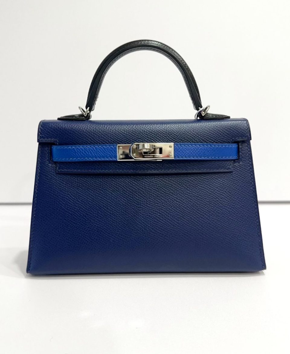 Kelly 20 Mini Tricolor Blue Sapphire Black Blue France Epsom Palladium