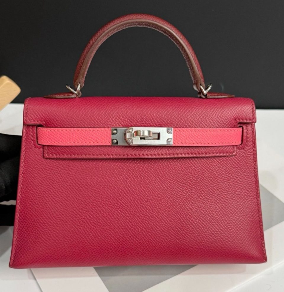 Kelly 20 Mini Tricolor Rubis Rose Azalee Rouge H Epsom Palladium