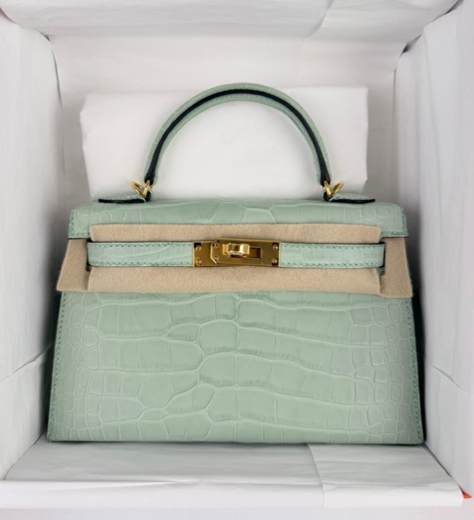 Kelly 20 Mini Vert D´Eau Alligator Gold