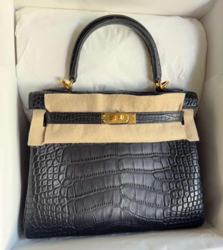 Kelly 25 Black Alligator Gold