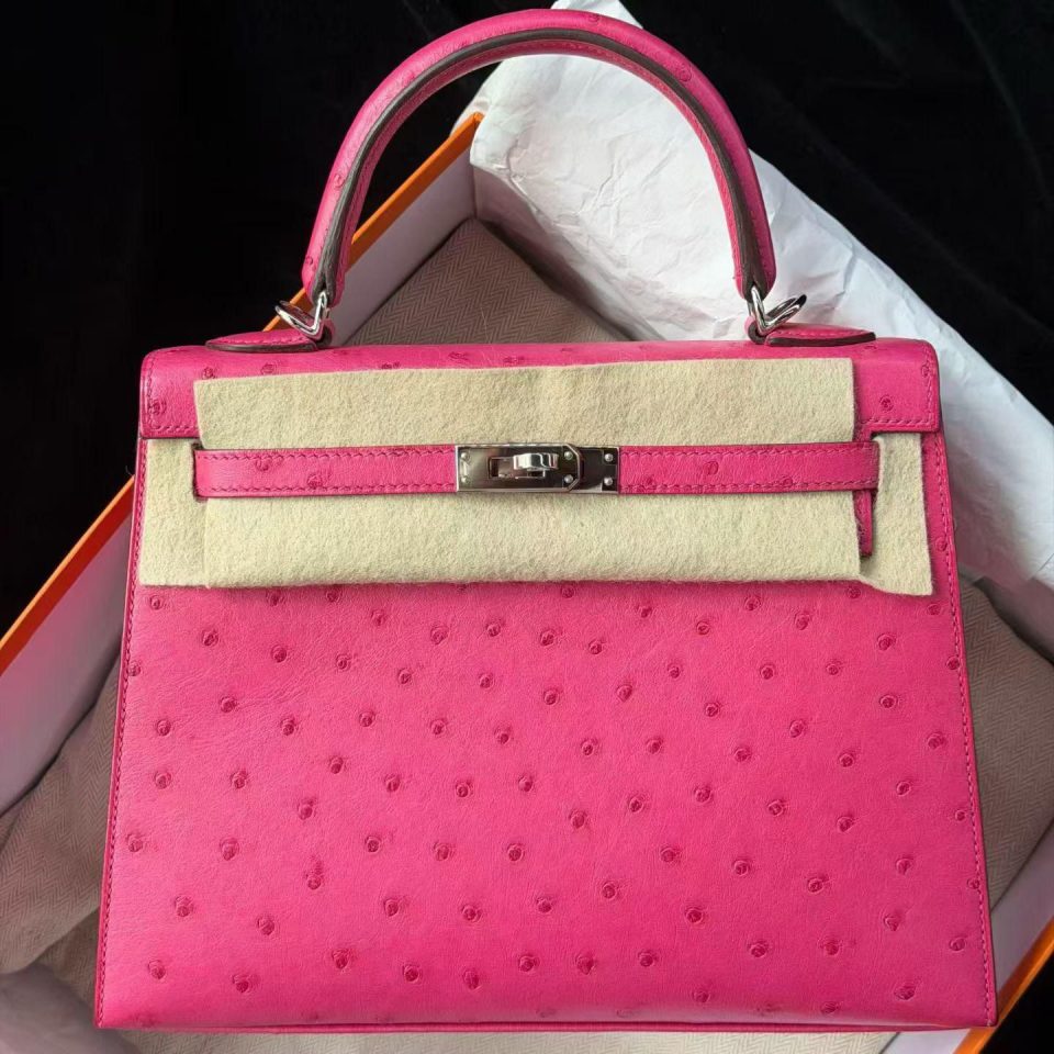Kelly 25 Rose Tyrien Ostrich Palladium