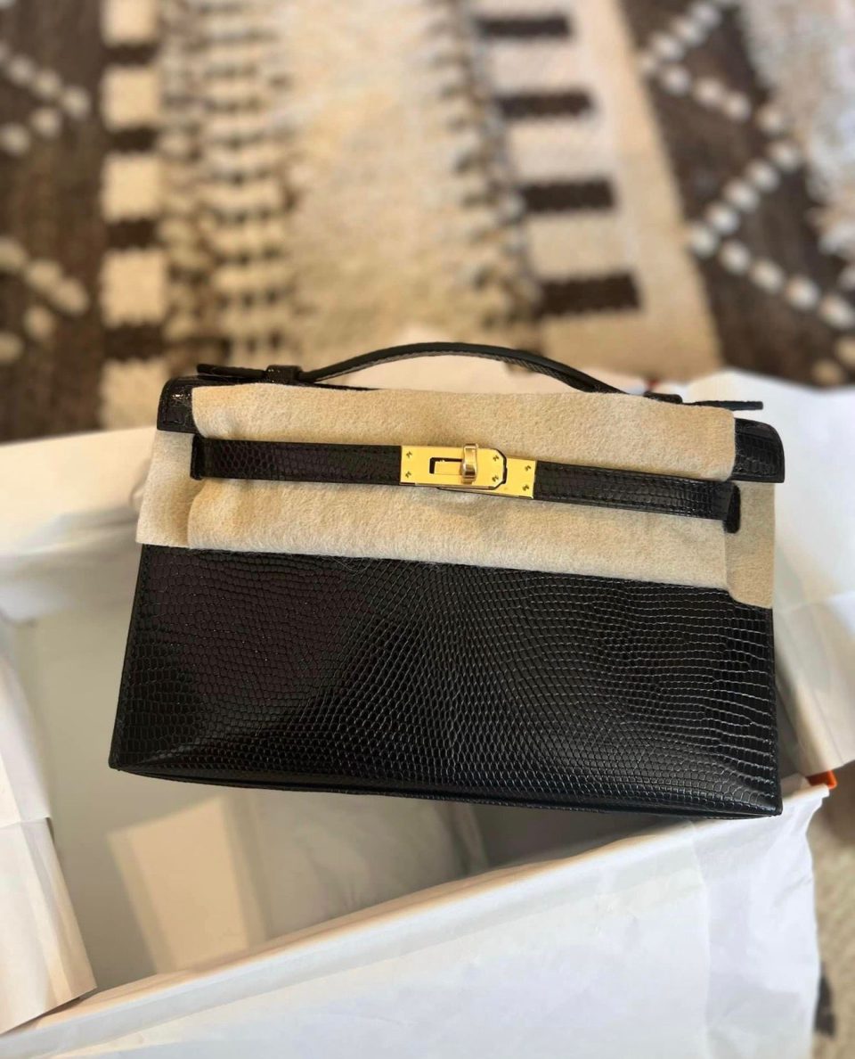 Kelly Pochette Black Salvator Lizard Gold