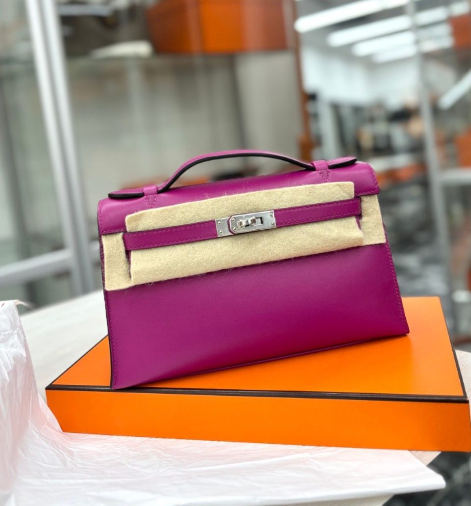 Kelly Pochette Rose Pourpre Palladium