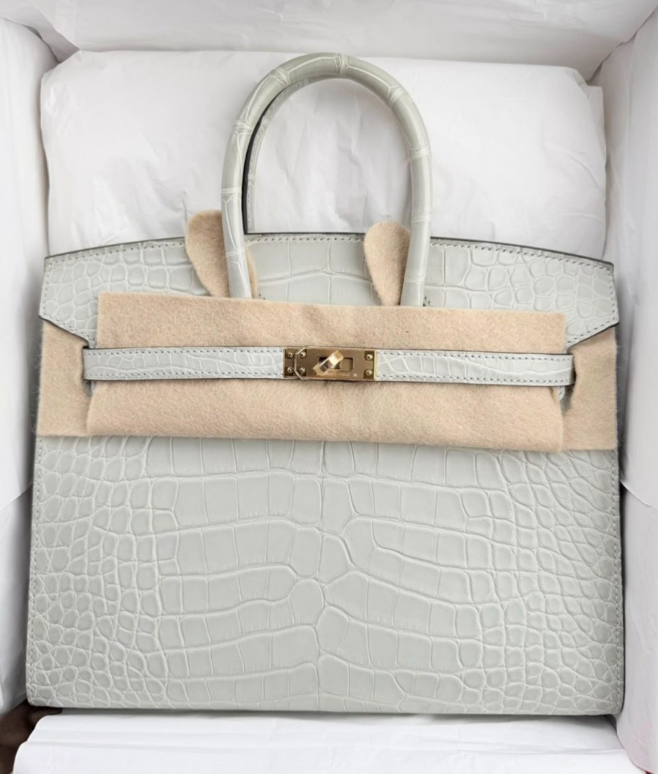 Birkin 25 Gris Neve Alligator Gold