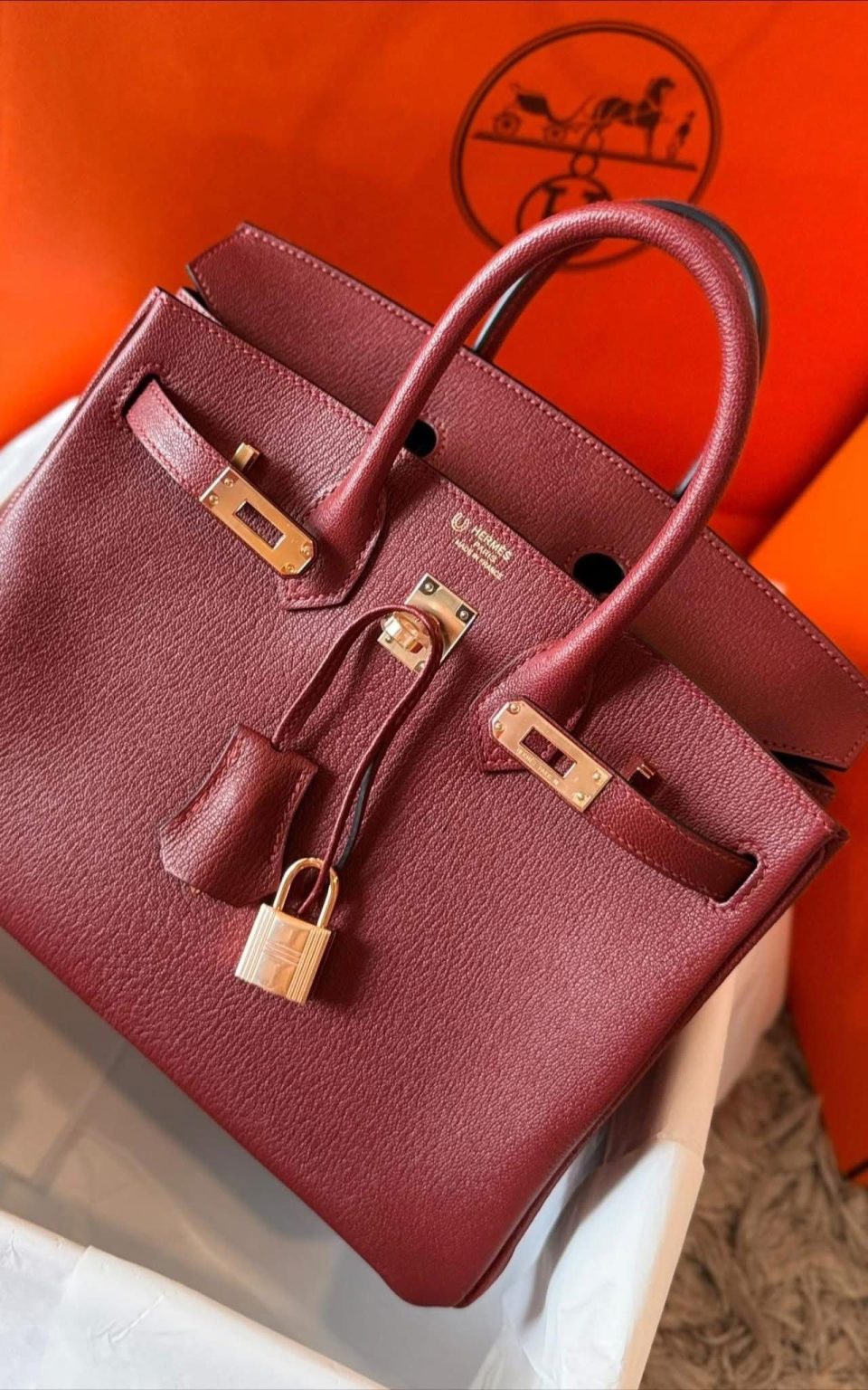 Birkin 25 HSS Rouge H Chevre Rose Gold