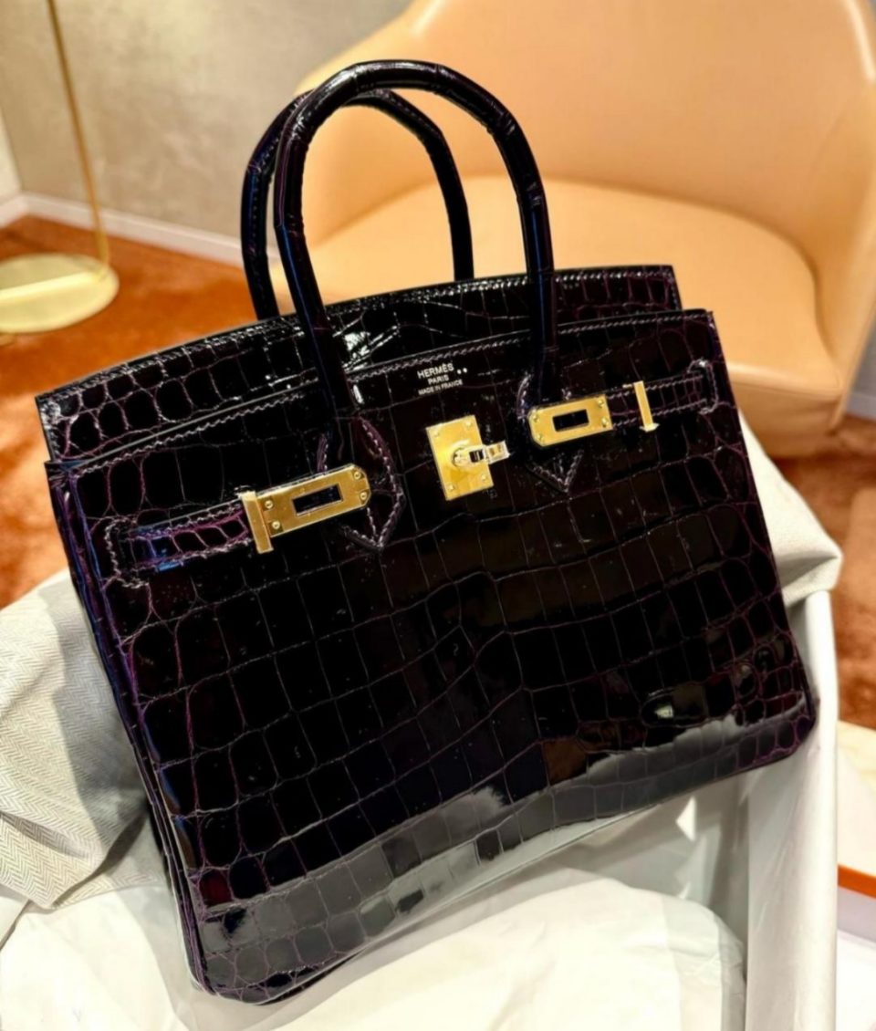 Birkin 25 Prunoir Niloticus Crocodile Gold