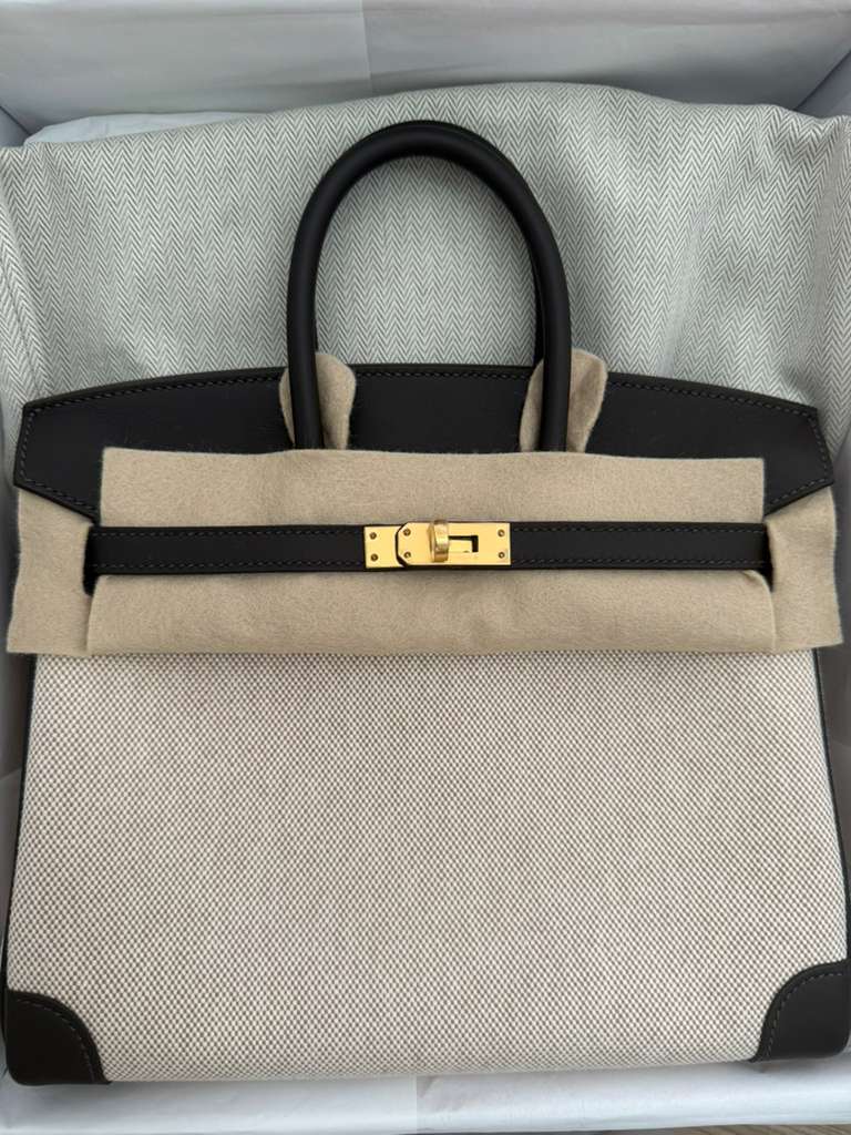 Birkin 30 Toile Bai-Brun Gold