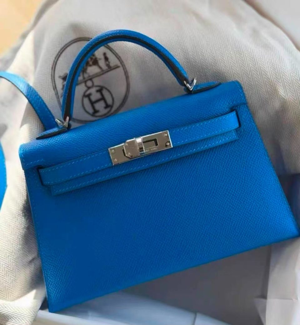 Kelly 20 Mini Blue Hydra Epsom Palladium