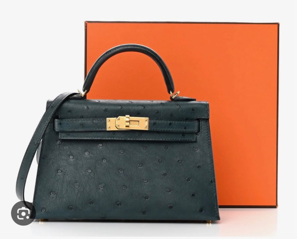 Kelly 20 Mini Vert Cypress Ostrich Gold