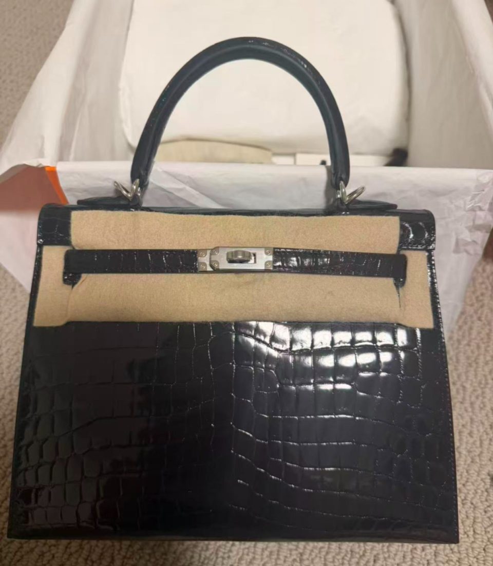 Kelly 25 Black Niloticus Crocodile Palladium