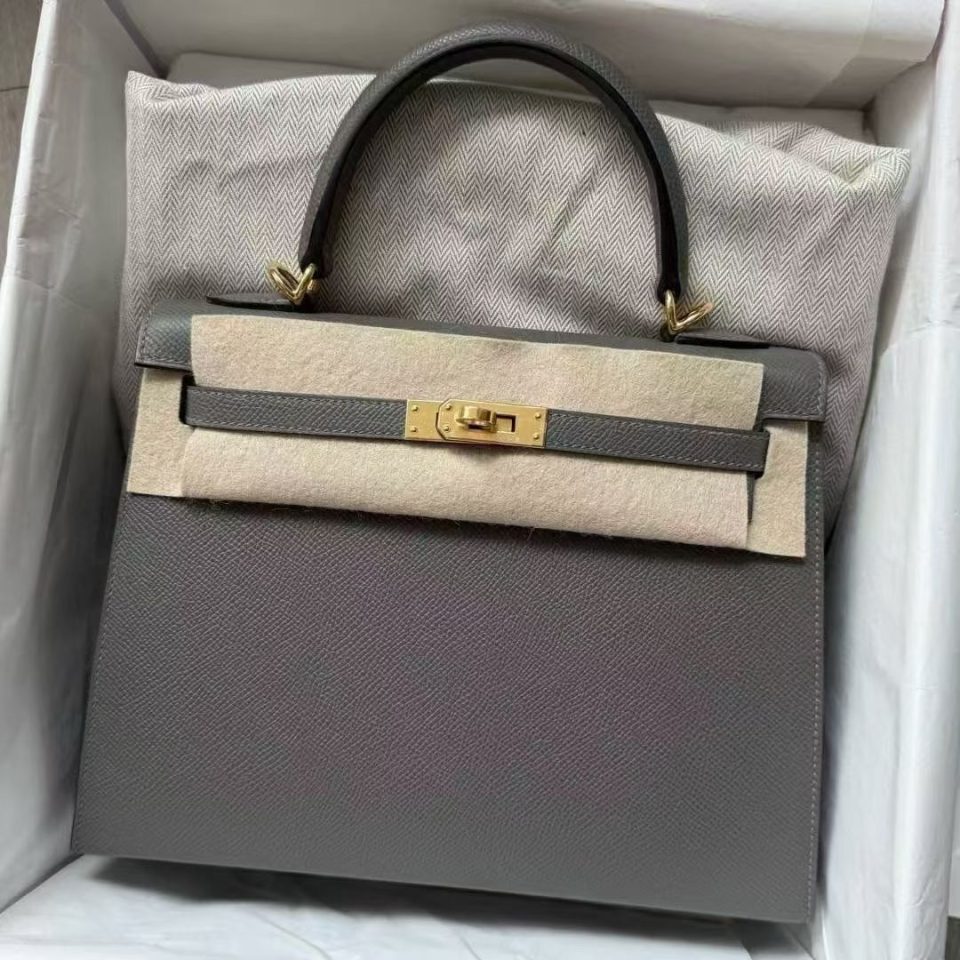 Kelly 25 Gris Meyer Epsom Gold