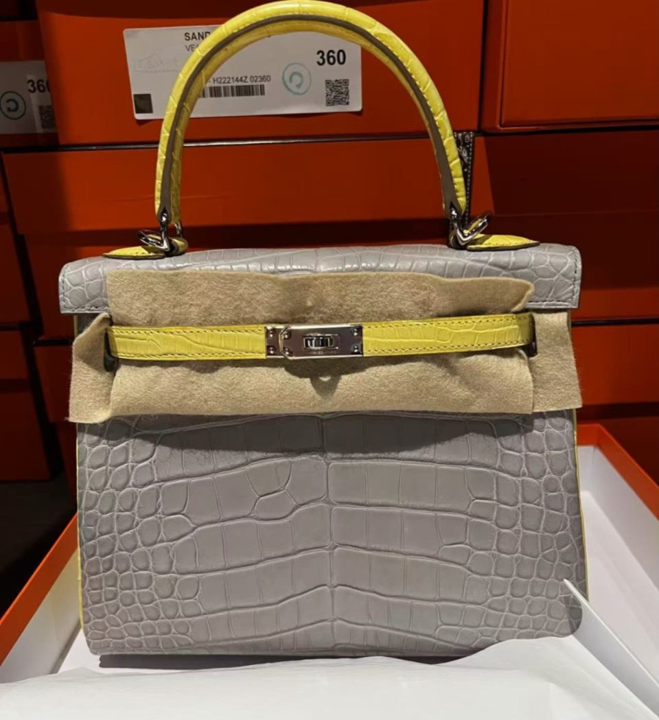 Kelly 25 HSS Gris Perle Lime Alligator Palladium