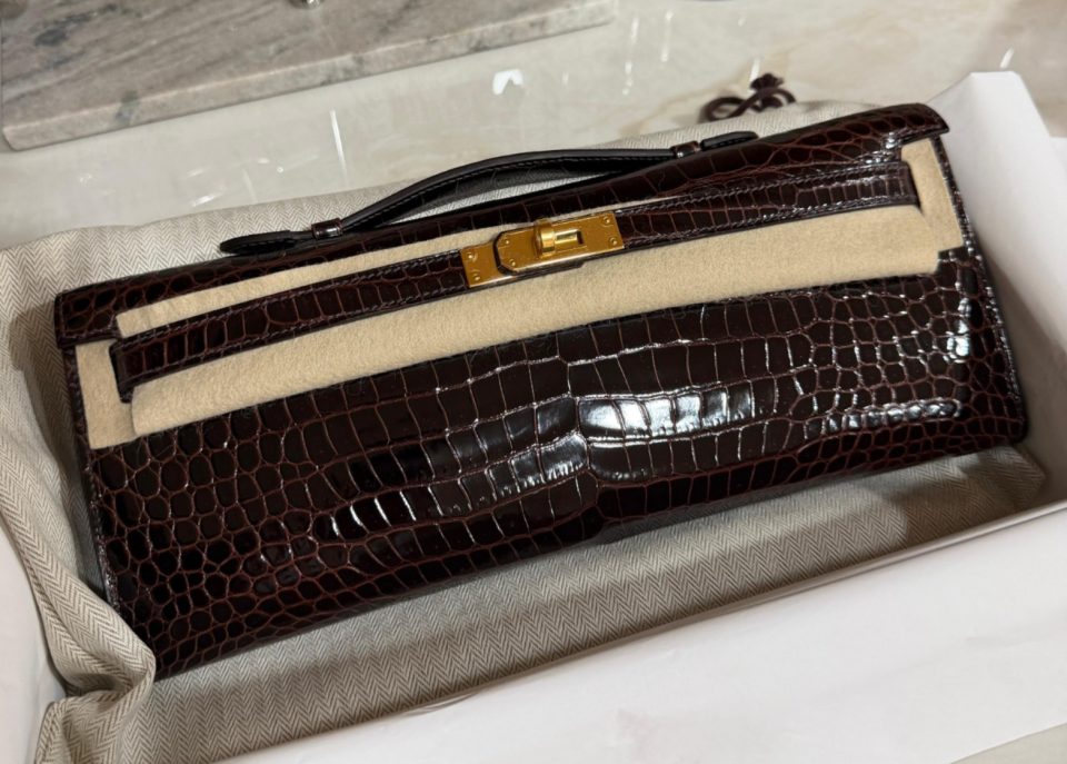 Kelly Cut Havane Porosus Crocodile Gold