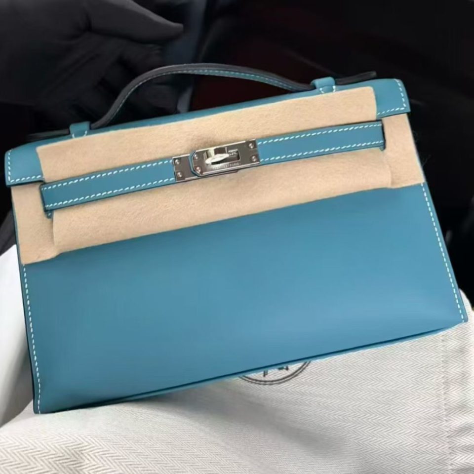 Kelly Pochette Blue Jean Swift Palladium