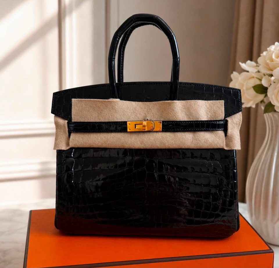 Birkin 25 Black Alligator Gold