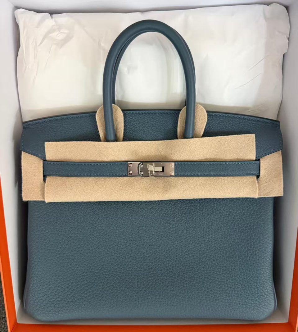 Birkin 25 Blue Tempete Togo Palladium