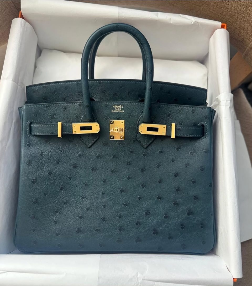 Birkin 25 Vert Cypress Ostrich Gold