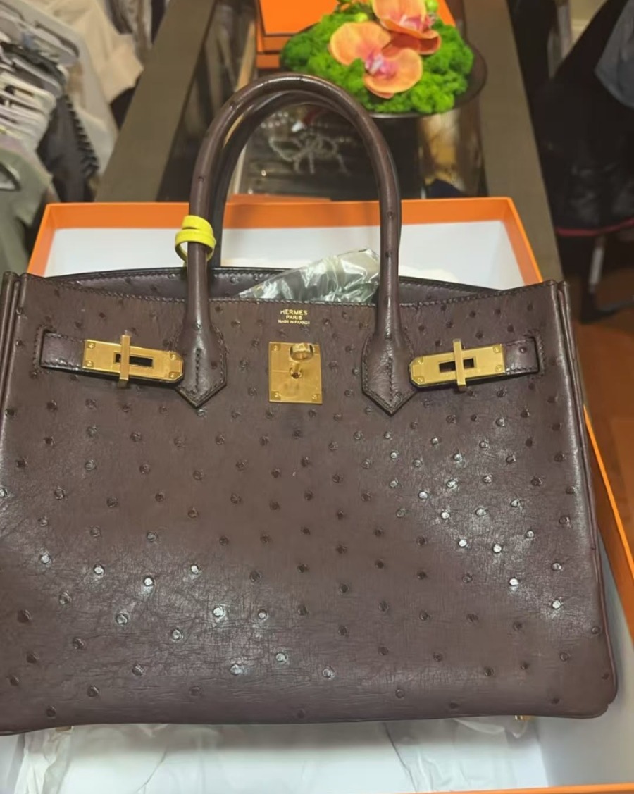 Birkin 30 Rouge Sellier Ostrich Gold