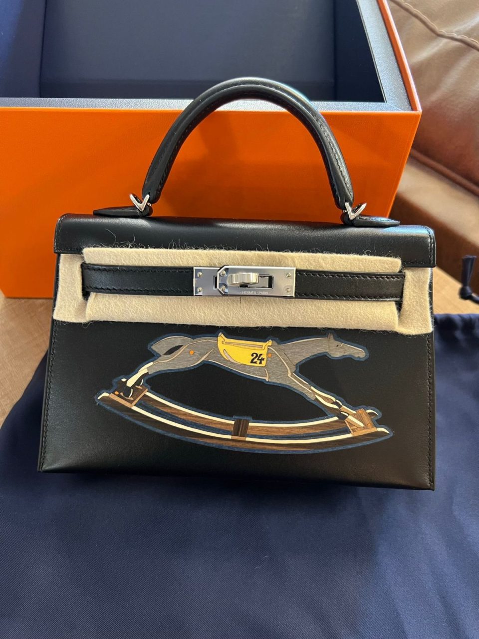 Kelly 20 Cheval de Bois Black Tadelakt Palladium
