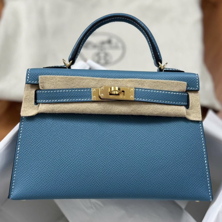 Kelly 20 Mini Blue Jean Epsom Gold