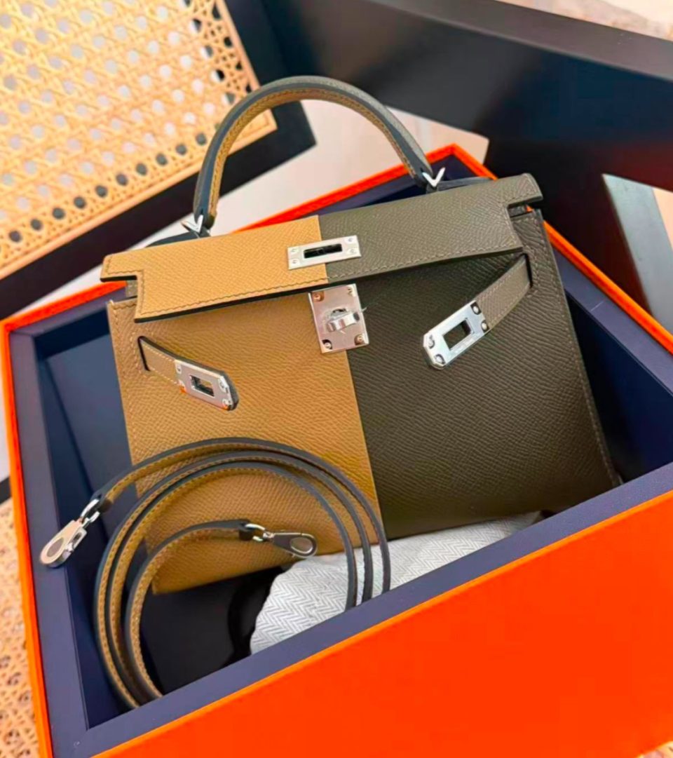 Kelly 20 Mini Casaque Dune Vert Loden Epsom Palladium