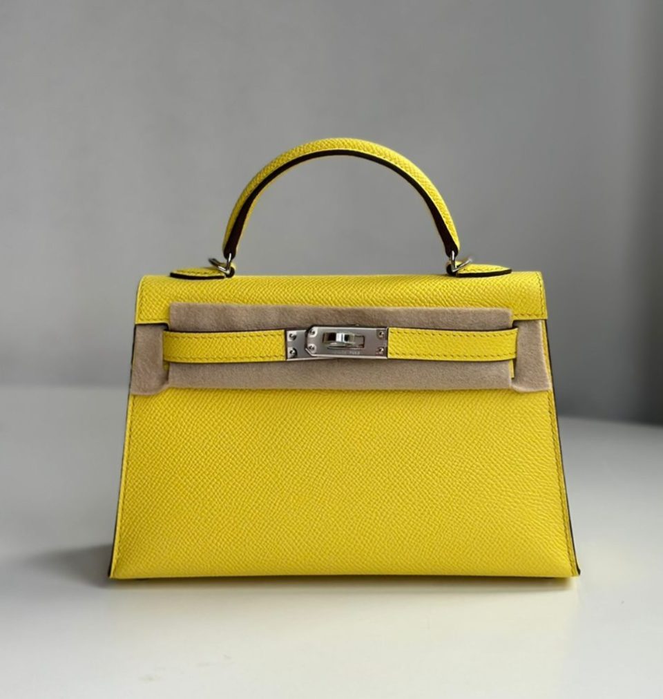 Kelly 20 Mini Jaune Citron Epsom Palladium