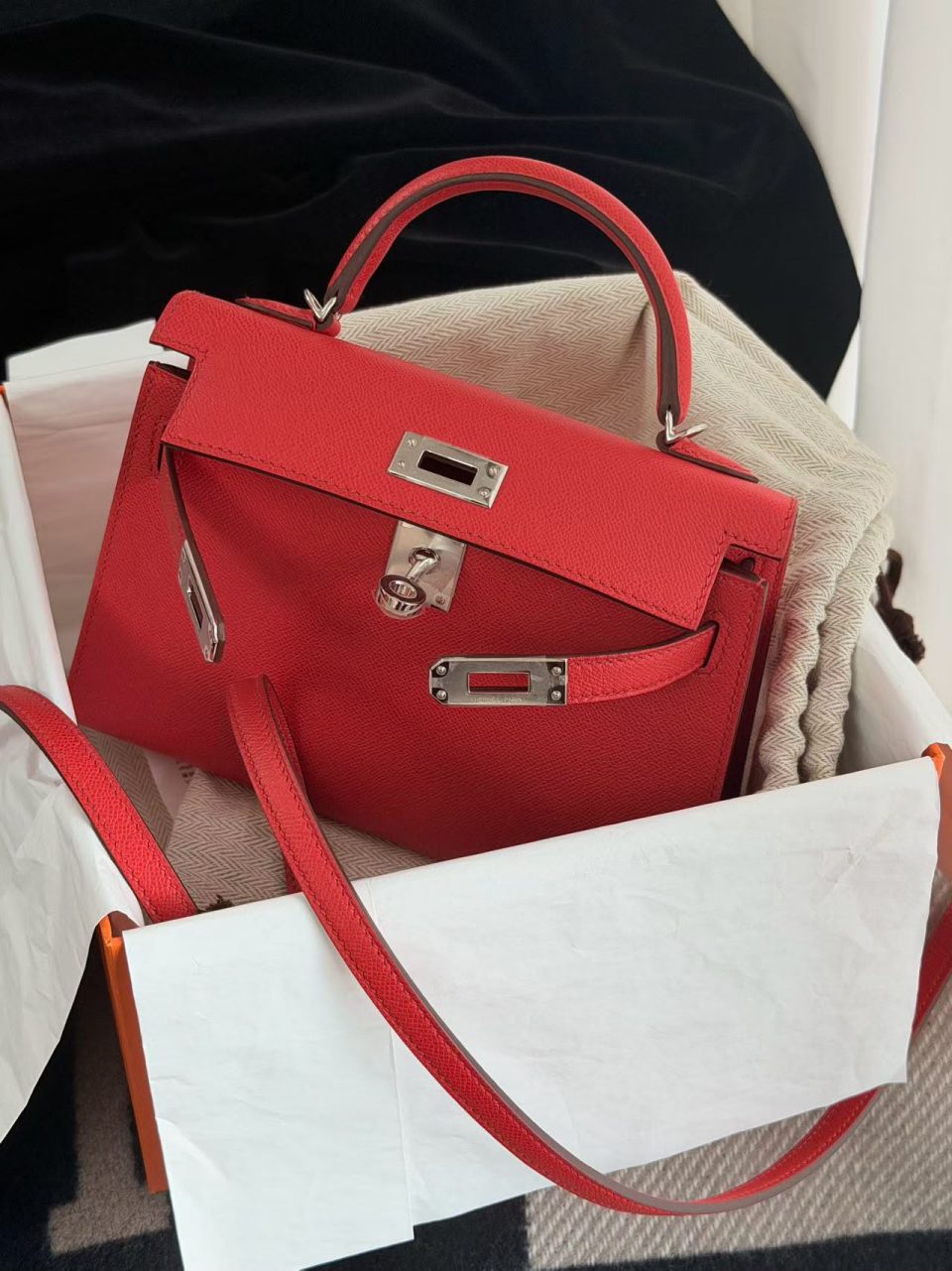 Kelly 20 Mini Rouge de Coeur Epsom Palladium