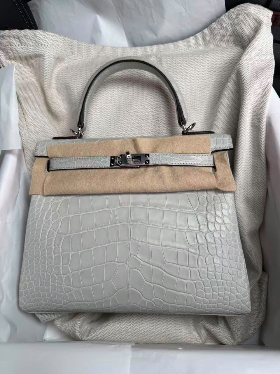 Kelly 25 Gris Neve Niloticus Crocodile Palladium