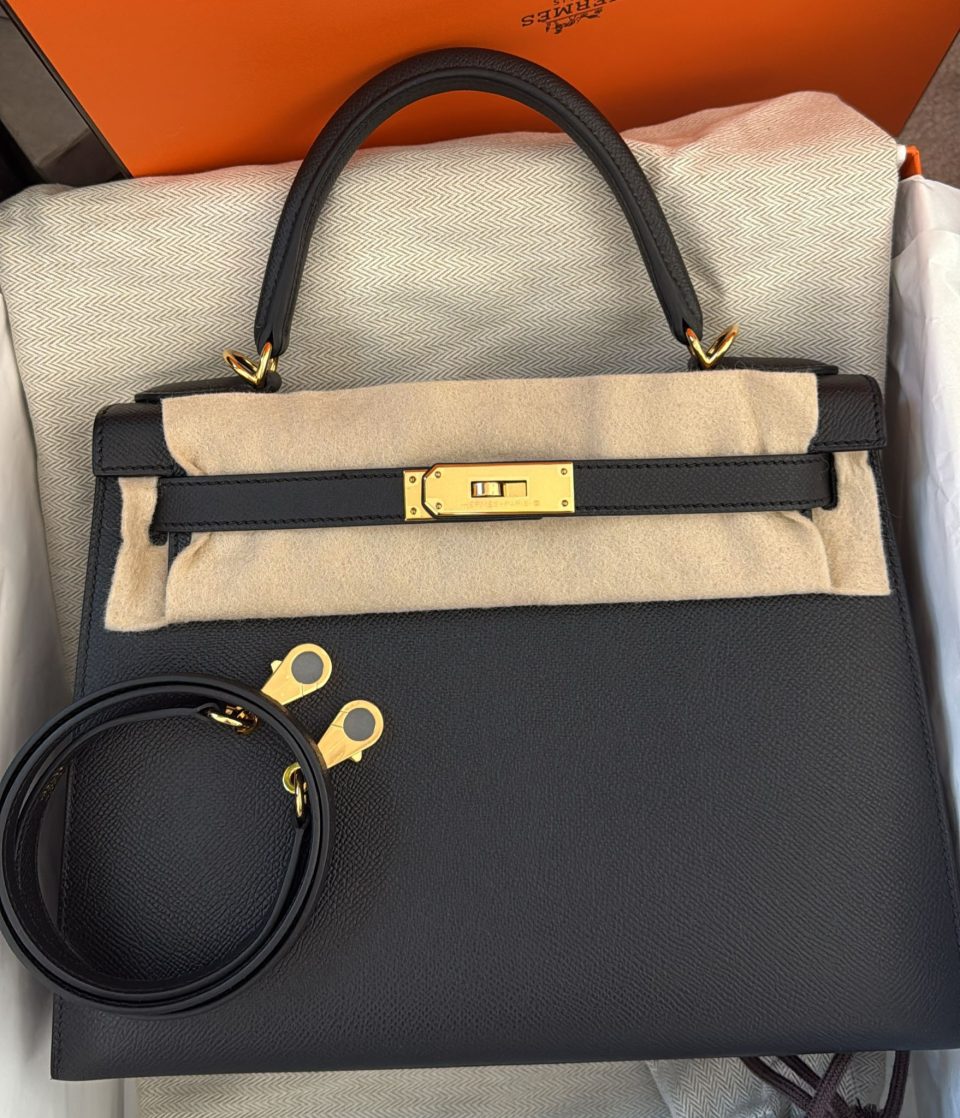 Kelly 28 Black Epsom Gold