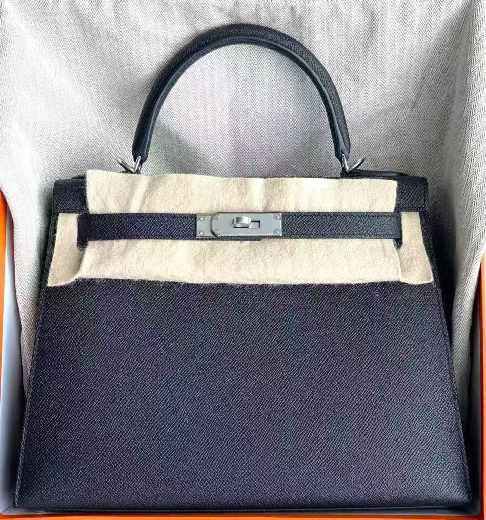 Kelly 28 Black Epsom Palladium
