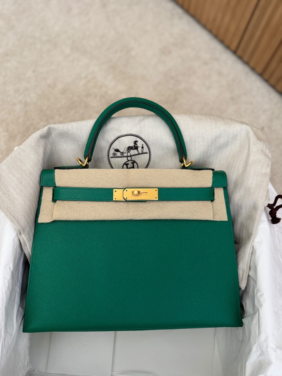 Kelly 28 Vert Vertigo Epsom Gold