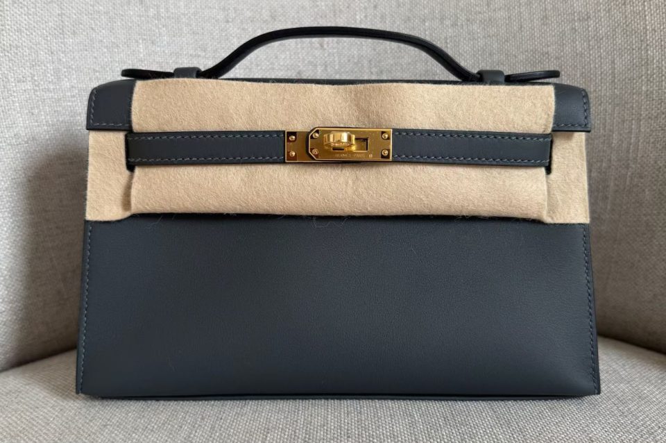 Kelly Pochette Ardoise Swift Gold