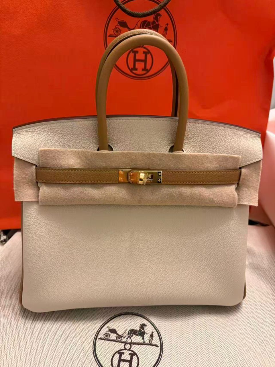 Birkin 25 HSS Craie Biscuit Brushed Gold