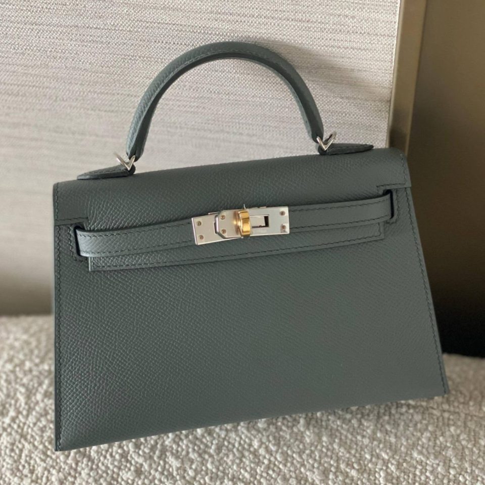 Kelly 20 Mini Vert Amande Epsom Electrum Hardware