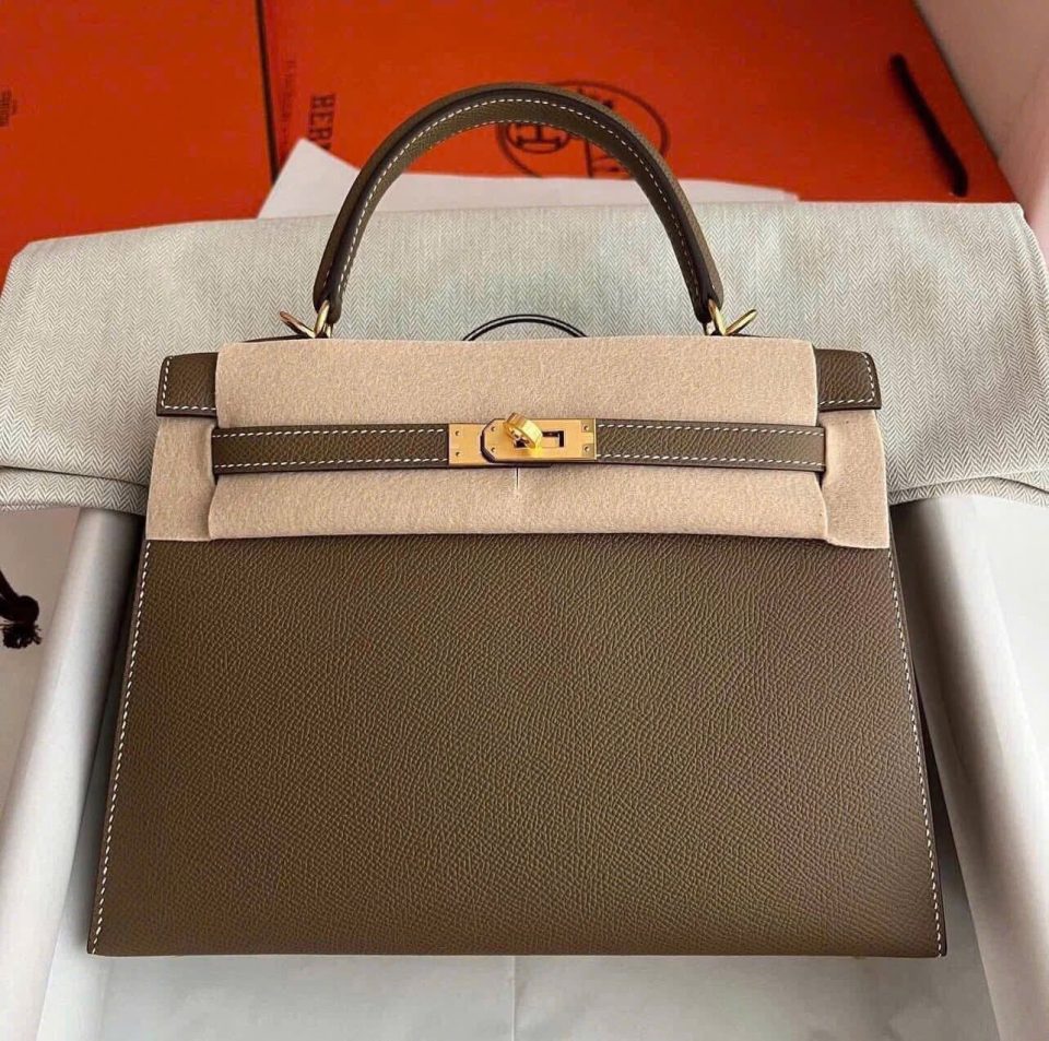 Kelly 25 Etoupe Epsom Gold