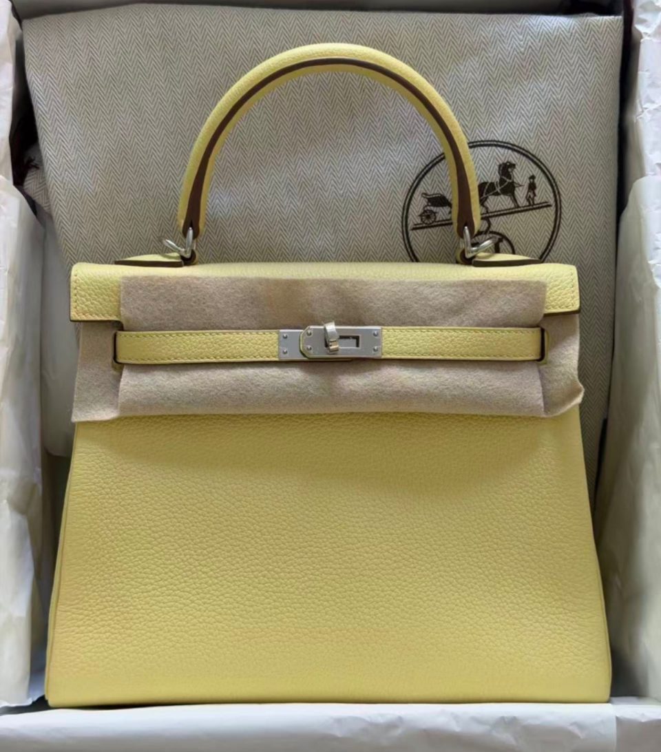 Kelly 25 Jaune Poussin Togo Palladium