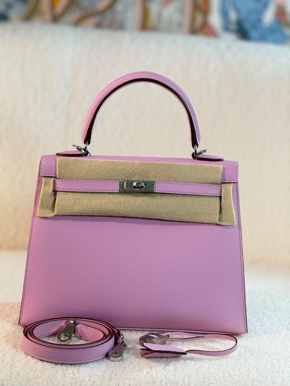 Kelly 25 Mauve Sylvestre Epsom Palladium
