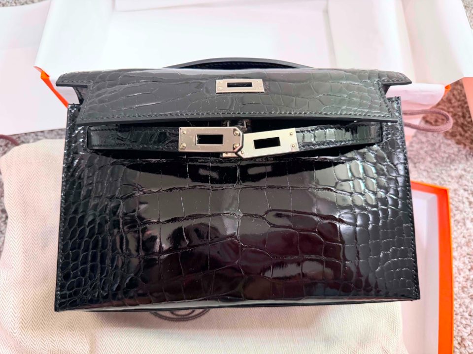 Kelly Pochette Black Nata Alligator Palladium