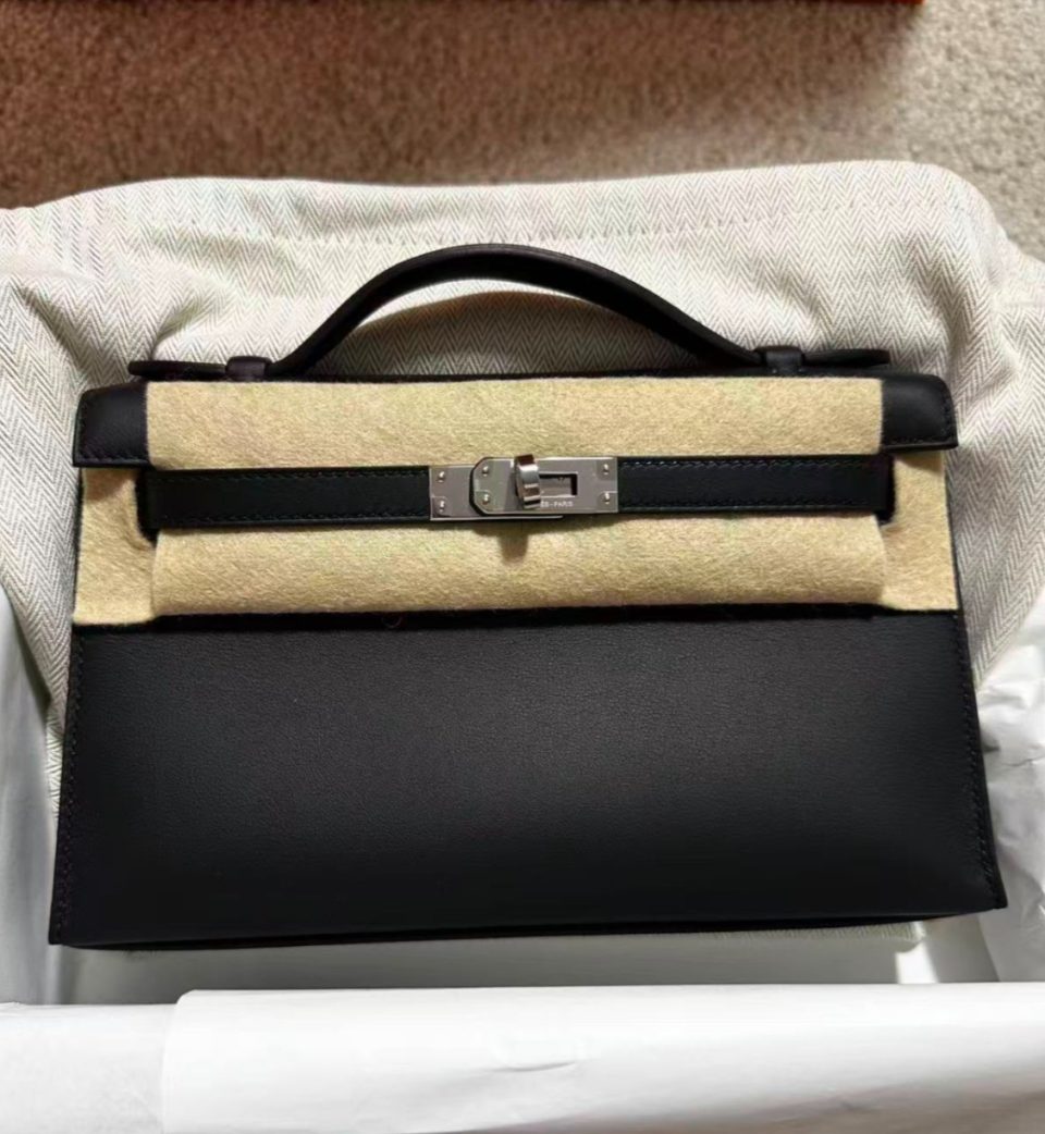 Kelly Pochette HSS Black Gris Perle Swift Palladium
