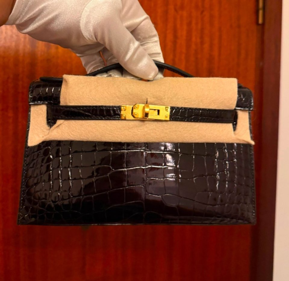 Kelly Pochette HSS Black Rouge Alligator Gold