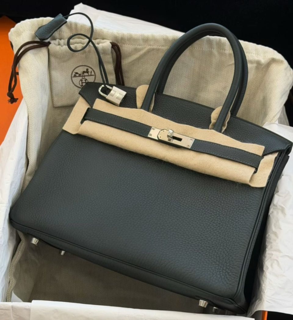 Birkin 30 Vert Fonce Togo Palladium