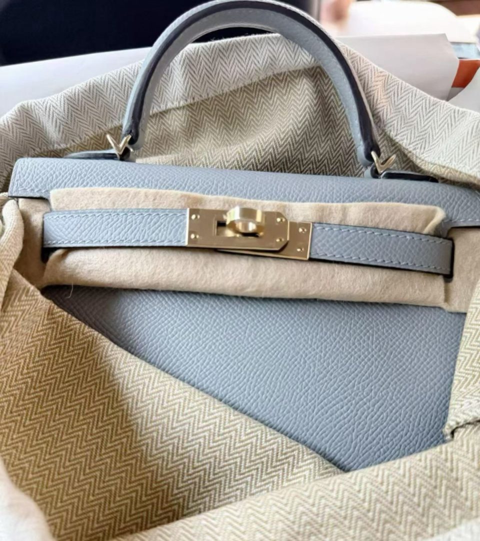 Kelly 20 Mini Gris Pantin Epsom Permabrass