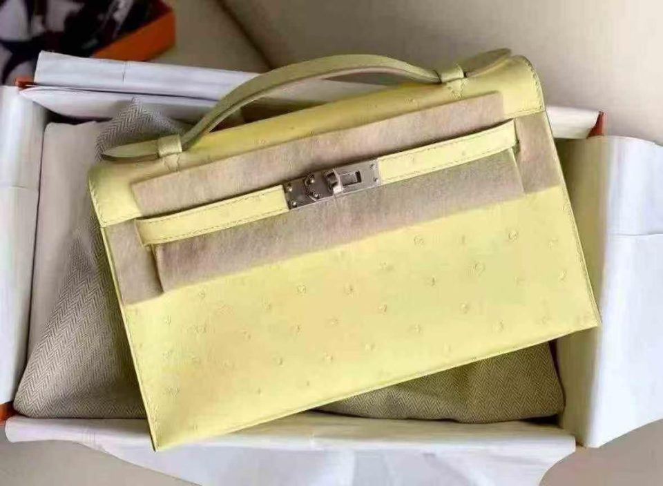Kelly Pochette Limoncello Ostrich Palladium